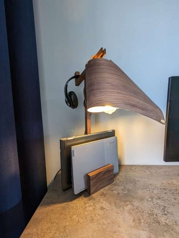 Black Walnut vertical laptop stand lamp - Black Walnut shade