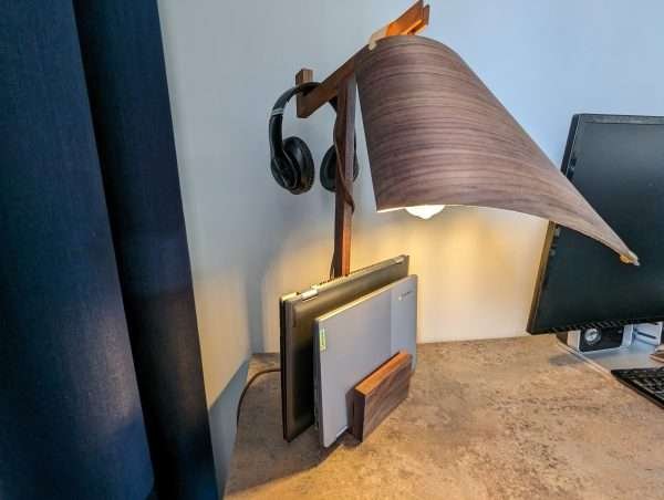 Black Walnut vertical laptop stand lamp - Black Walnut shade