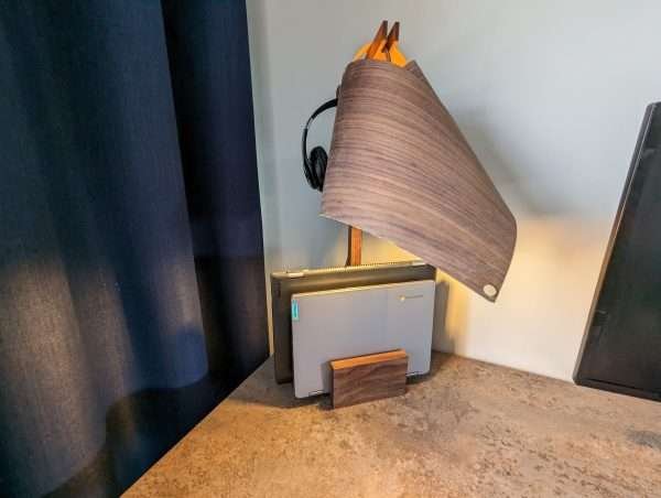 Black Walnut vertical laptop stand lamp - Black Walnut shade