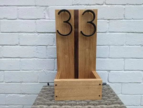 House number/address sign planter - Solid Oak and Black Walnut