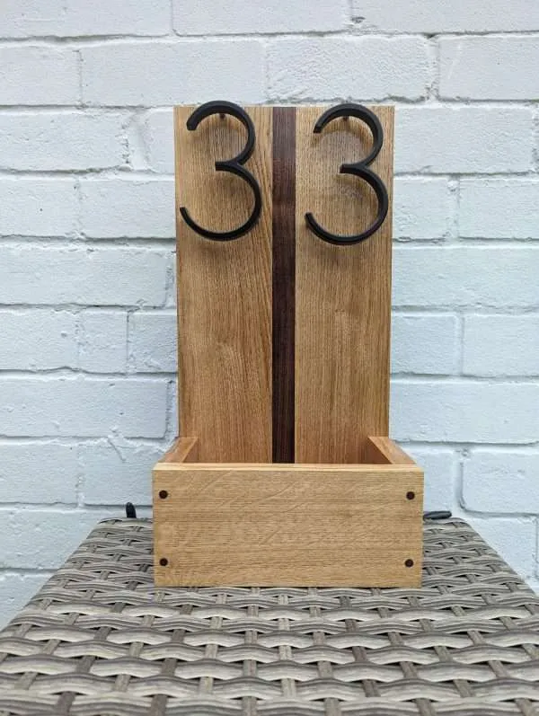 House number/address sign planter - Solid Oak and Black Walnut
