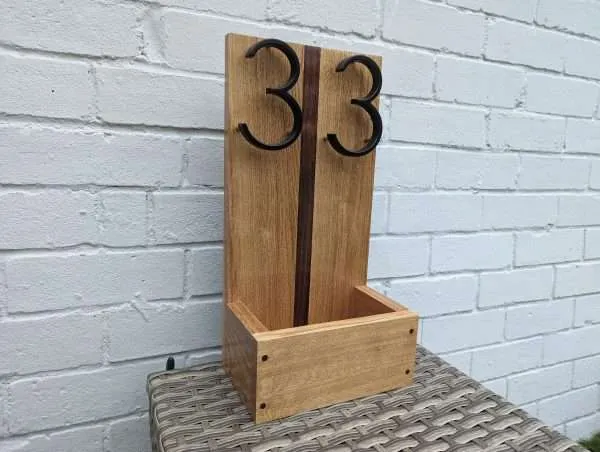 House number/address sign planter - Solid Oak and Black Walnut