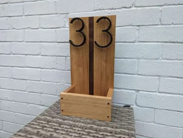 House number/address sign planter - Solid Oak and Black Walnut
