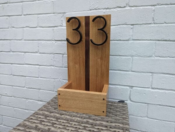 House number/address sign planter - Solid Oak and Black Walnut