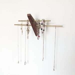 Mini wall necklace jewellery hanger - Black Walnut & Brass