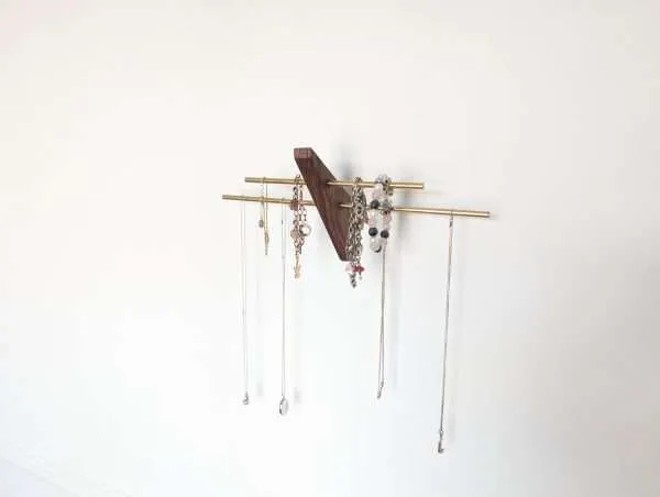 Mini wall necklace jewellery hanger - Black Walnut & Brass