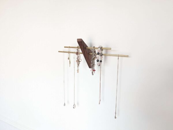 Mini wall necklace jewellery hanger - Black Walnut & Brass