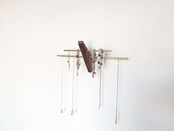 Mini wall necklace jewellery hanger - Black Walnut & Brass