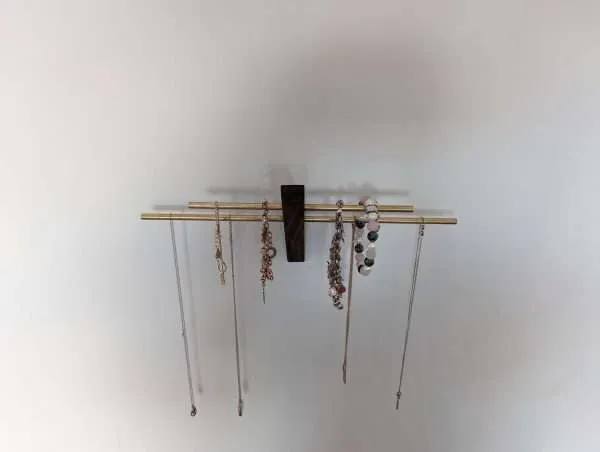 Mini wall necklace jewellery hanger - Black Walnut & Brass