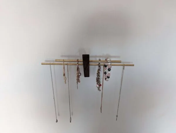 Mini wall necklace jewellery hanger - Black Walnut & Brass