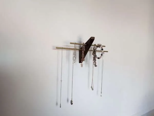 Mini wall necklace jewellery hanger - Black Walnut & Brass