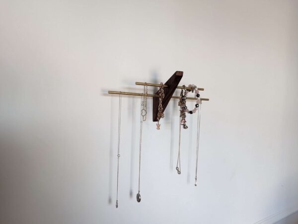 Mini wall necklace jewellery hanger - Black Walnut & Brass