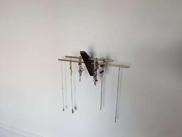 Mini wall necklace jewellery hanger - Black Walnut & Brass