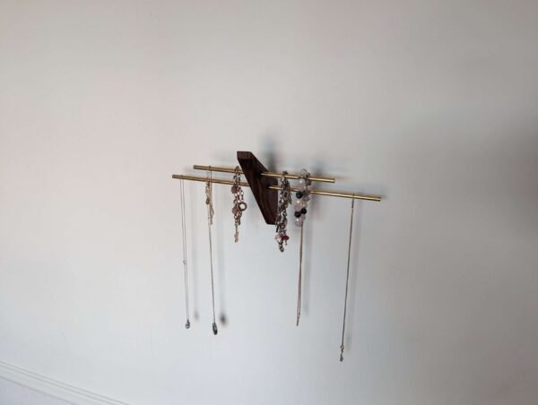 Mini wall necklace jewellery hanger - Black Walnut & Brass