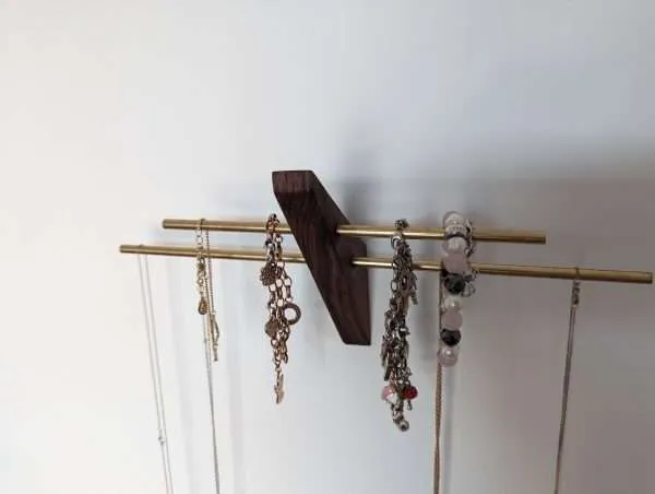 Mini wall necklace jewellery hanger - Black Walnut & Brass