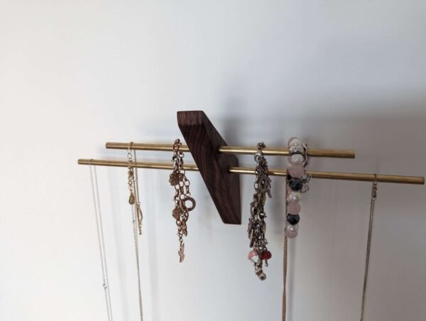 Mini wall necklace jewellery hanger - Black Walnut & Brass