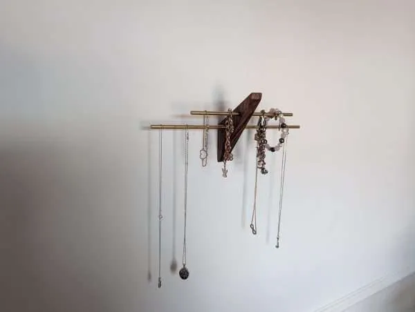 Mini wall necklace jewellery hanger - Black Walnut & Brass