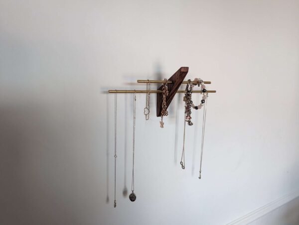 Mini wall necklace jewellery hanger - Black Walnut & Brass