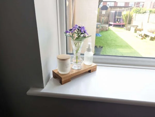 Low profile Windowsill stand, bathroom and countertop riser, plant display shelf, shop display - Solid Oak