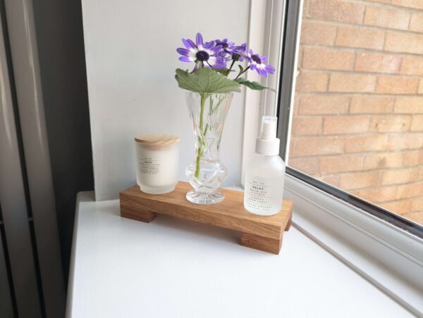 Low profile Windowsill stand, bathroom and countertop riser, plant display shelf, shop display - Solid Oak