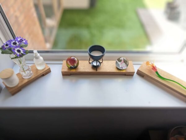 Low profile Windowsill stand, bathroom and countertop riser, plant display shelf, shop display - Solid Oak