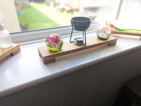 Low profile Windowsill stand, bathroom and countertop riser, plant display shelf, shop display - Solid Oak