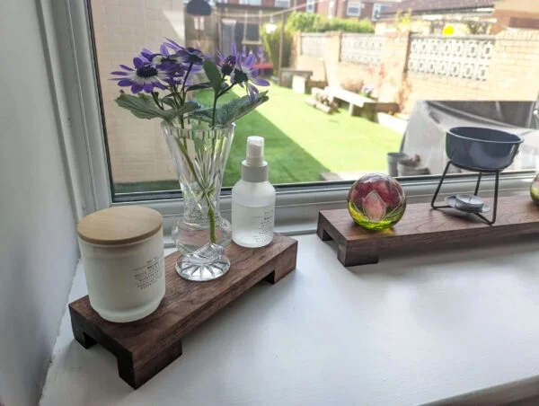 Low profile Windowsill stand/riser, bathroom and countertop shelf, plant display, shop display - Solid Black Walnut
