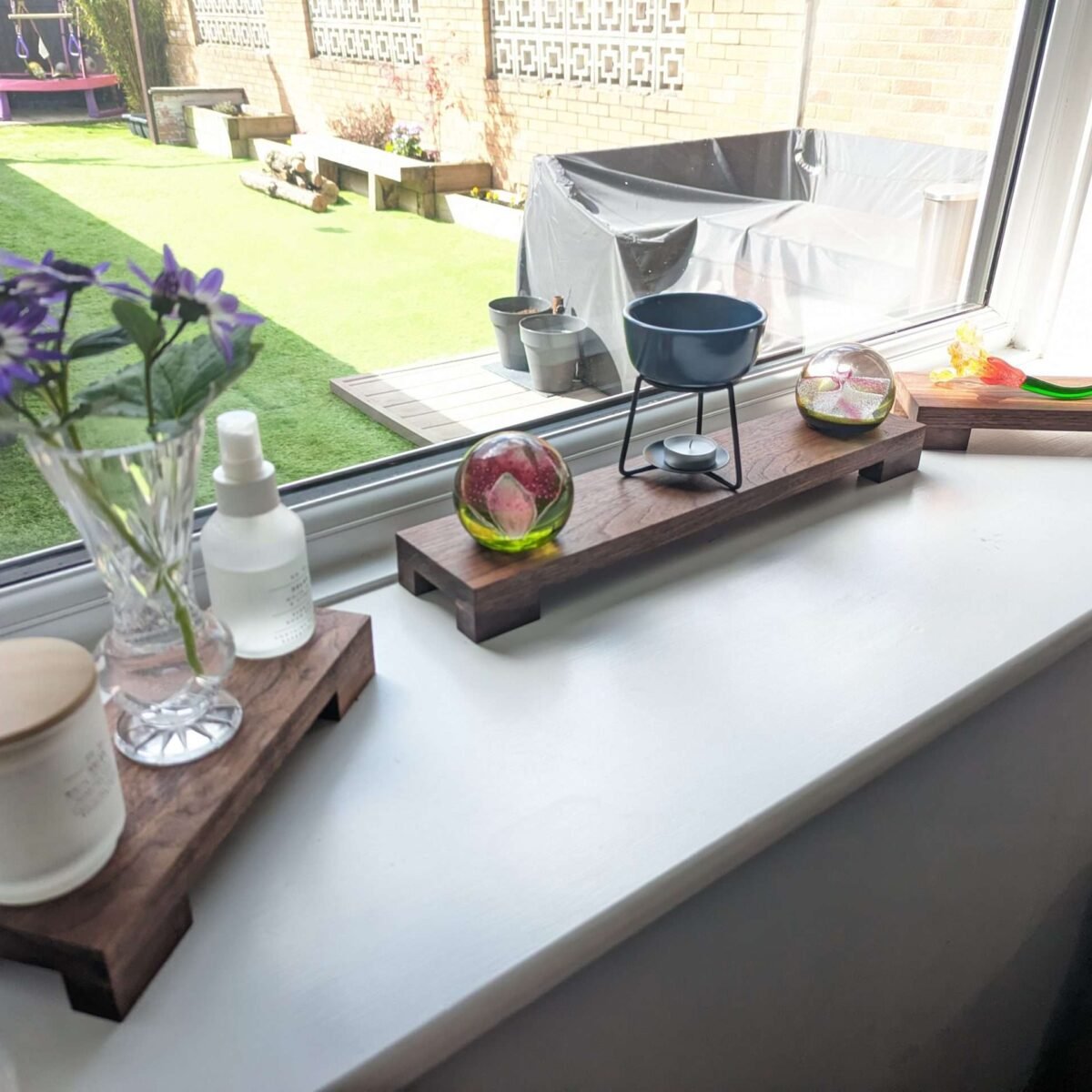 Low profile Windowsill stand/riser, bathroom and countertop shelf, plant display, shop display - Solid Black Walnut