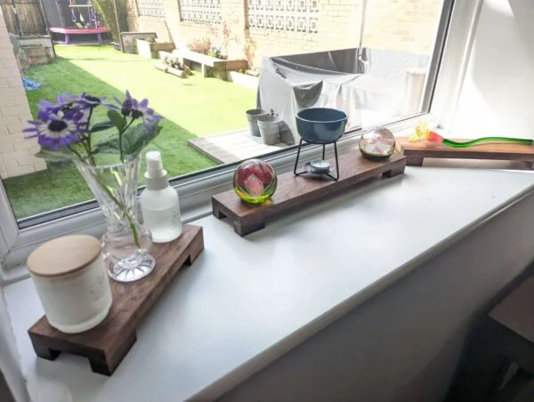 Low profile Windowsill stand/riser, bathroom and countertop shelf, plant display, shop display - Solid Black Walnut