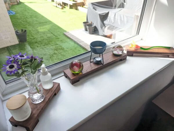 Low profile Windowsill stand/riser, bathroom and countertop shelf, plant display, shop display - Solid Black Walnut
