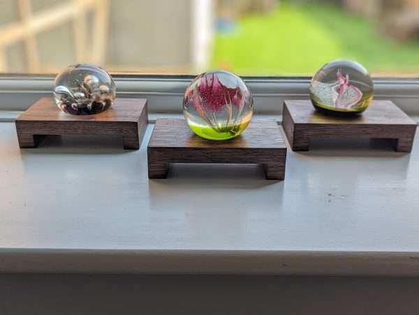 Low profile Windowsill stands, bathroom and countertop risers, plant display shelfs, crystal display – Solid Black Walnut – Set of 3