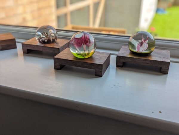 Low profile Windowsill stands, bathroom and countertop risers, plant display shelfs, crystal display – Solid Black Walnut – Set of 3