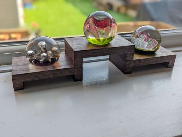 Low profile Windowsill stands, bathroom and countertop risers, plant display shelfs, crystal display – Solid Black Walnut – Set of 3
