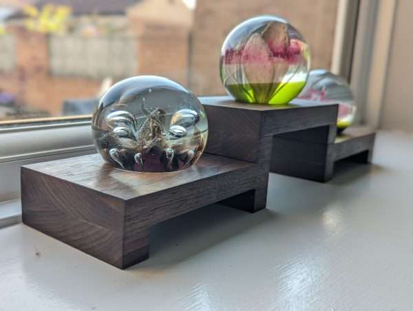 Low profile Windowsill stands, bathroom and countertop risers, plant display shelfs, crystal display – Solid Black Walnut – Set of 3