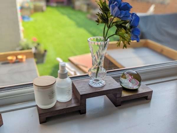 Low profile Windowsill stands, bathroom and countertop risers, plant display shelfs, crystal display – Solid Black Walnut – Set of 3