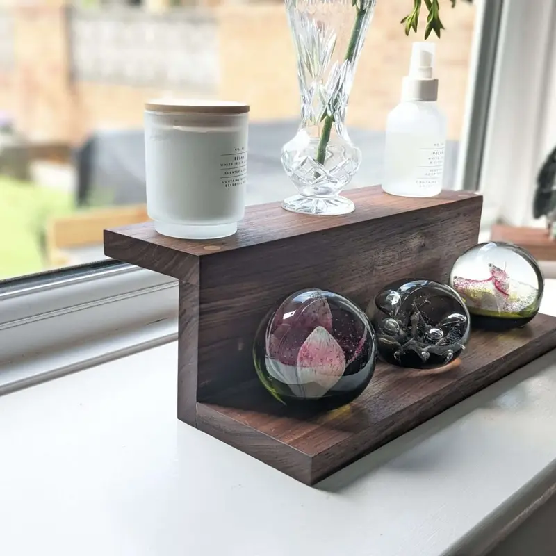 Floating countertop shelf, Windowsill stand, bathroom shelf, plant display shelf, shop display - Solid Black Walnut