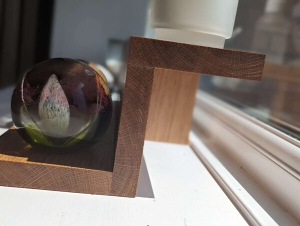 Solid Oak floating display shelf, Countertop riser stand, crystal display, windowsill stand
