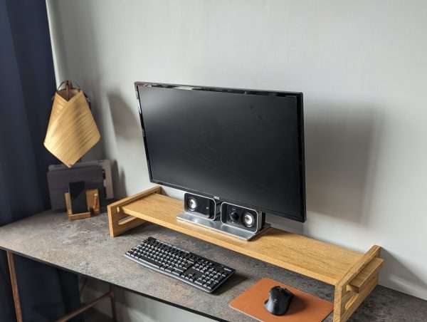 Our truly unique take on an adjustable monitor riser/stand comprising of solid Oak throughout.