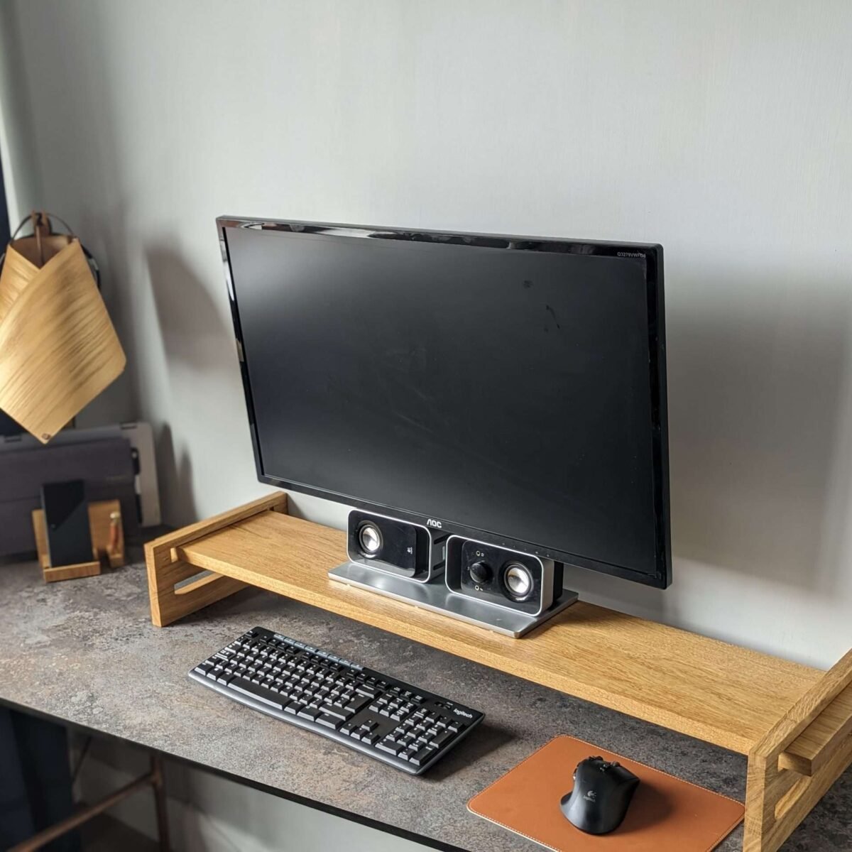 Our truly unique take on an adjustable monitor riser/stand comprising of solid Oak throughout.