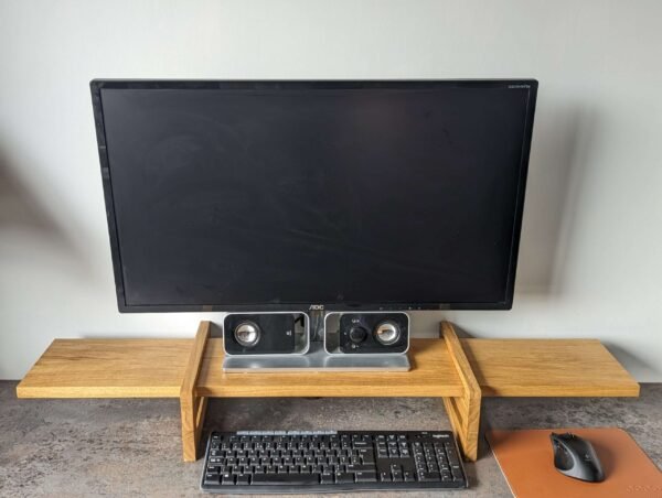 Our truly unique take on an adjustable monitor riser/stand comprising of solid Oak throughout.