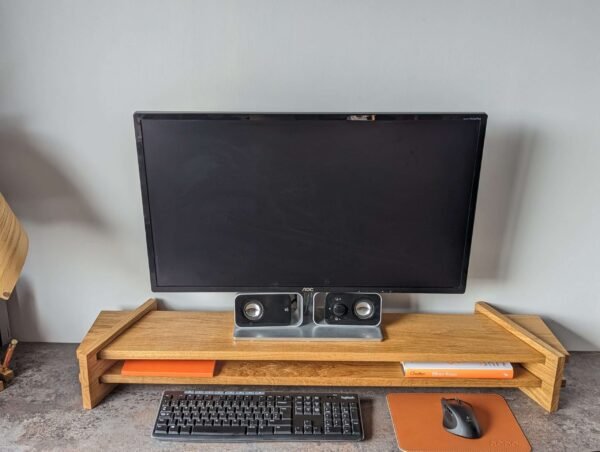 Our truly unique take on an adjustable monitor riser/stand comprising of solid Oak throughout.