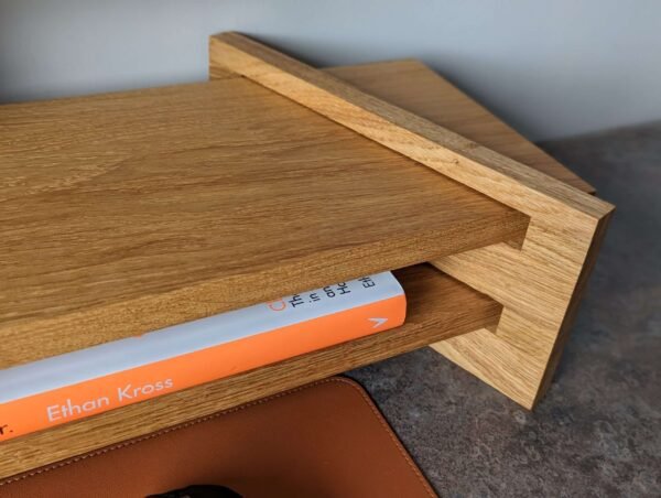 Our truly unique take on an adjustable monitor riser/stand comprising of solid Oak throughout.