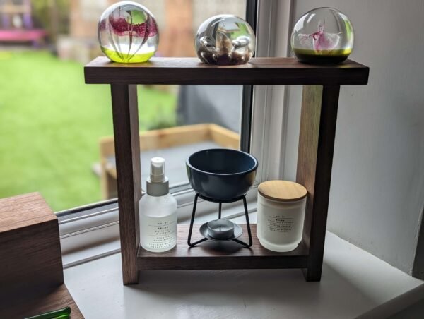 Black Walnut Square Countertop shelf stand, bathroom riser organiser, crystal display pedestal