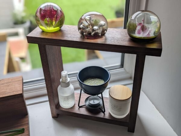 Black Walnut Square Countertop shelf stand, bathroom riser organiser, crystal display pedestal