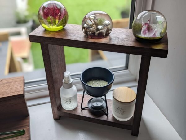 Black Walnut Square Countertop shelf stand, bathroom riser organiser, crystal display pedestal
