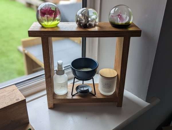 Oak Square Countertop shelf stand, bathroom riser organiser, crystal display pedestal