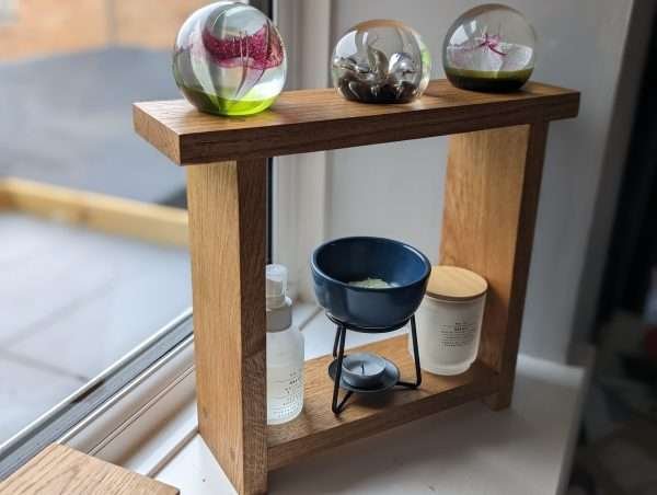 Oak Square Countertop shelf stand, bathroom riser organiser, crystal display pedestal