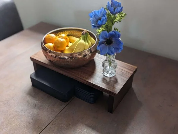 Large raised Dining table runner/centerpiece, Countertop shelf riser - Black Walnut
