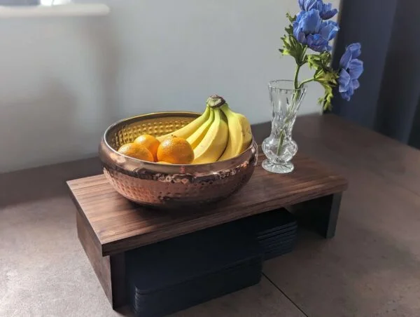 Large raised Dining table runner/centerpiece, Countertop shelf riser - Black Walnut
