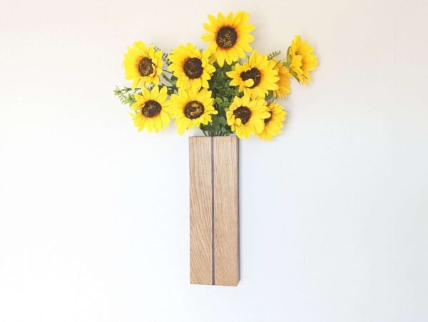 Wall vase, wall pocket plant holder, indoor planter, dried, artificial and faux flower holder - Solid Oak & Purpleheart